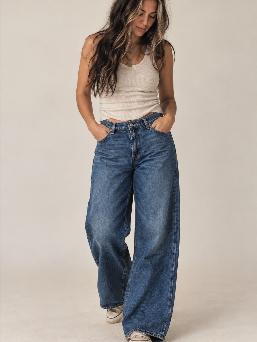 Old Navy Baggy Wide Leg High Rise Blue Denim Jeans